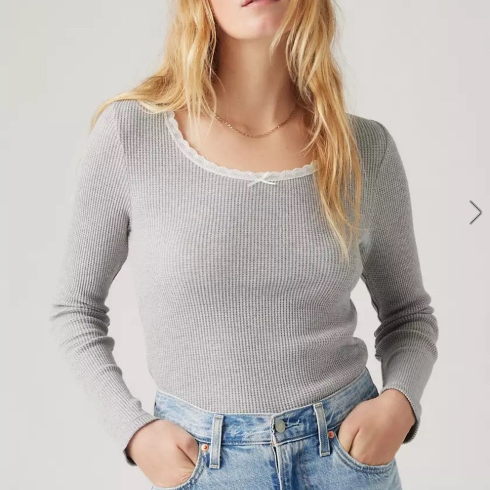 LEVI’S DRY GOODS LIGHT Heathered GRAY WAFFLE LONG SLEEVE T-SHIRT TOP size Small